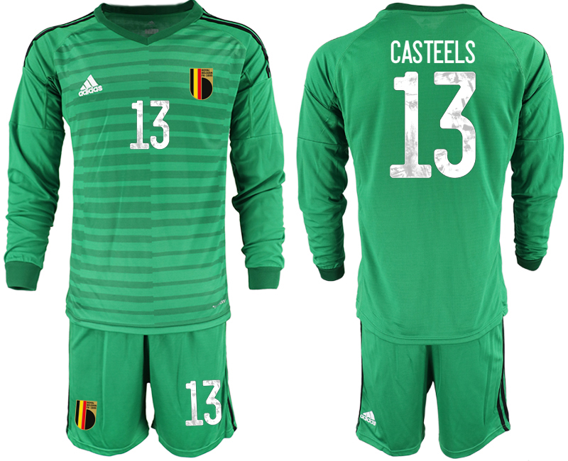 Men 2021 European Cup Belgium green Long sleeve goalkeeper #13 Soccer Jersey1